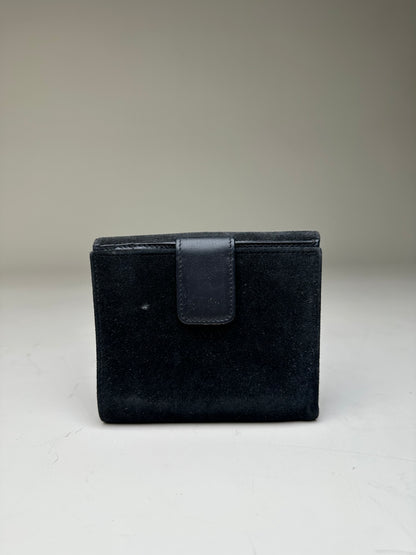Vintage Gucci Suede Leather Trim Wallet Black Silver