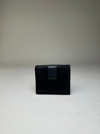 Vintage Gucci Suede Leather Trim Wallet Black Silver