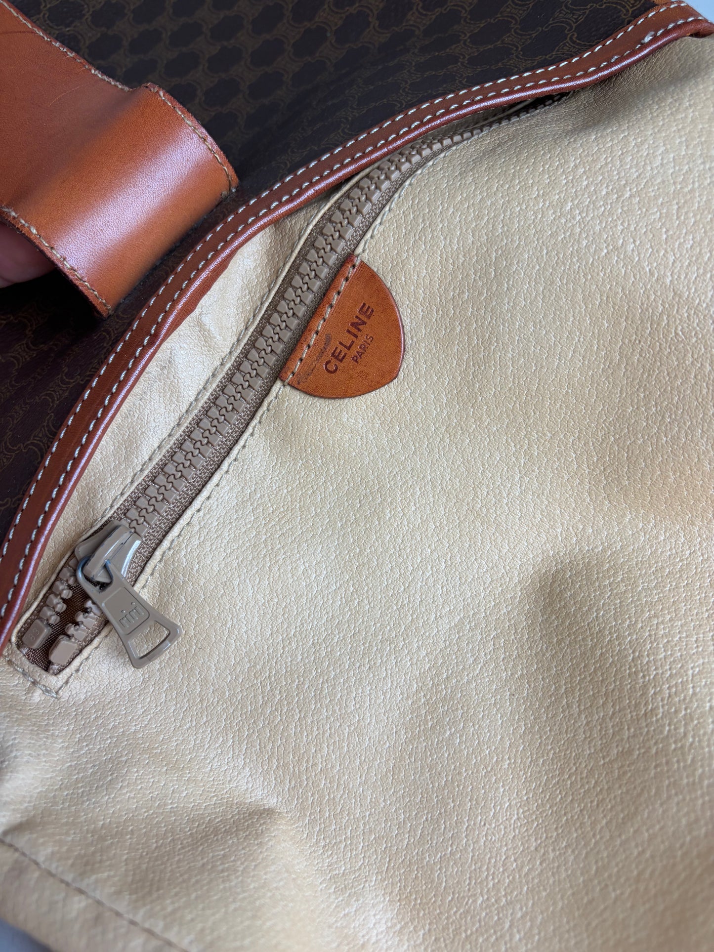 Vintage Celine Macadam Canvas Shoulder Bag Brown Orange