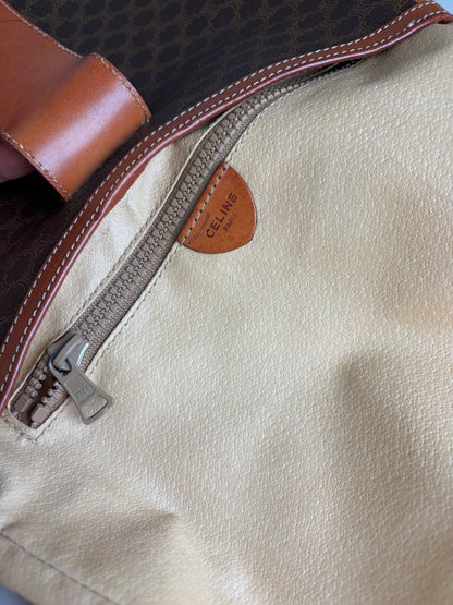 Vintage Celine Macadam Canvas Shoulder Bag Brown Orange