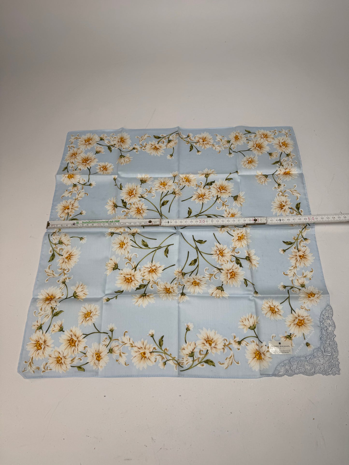 Vintage Balmain Floral Scarf Light-Blue Yellow white