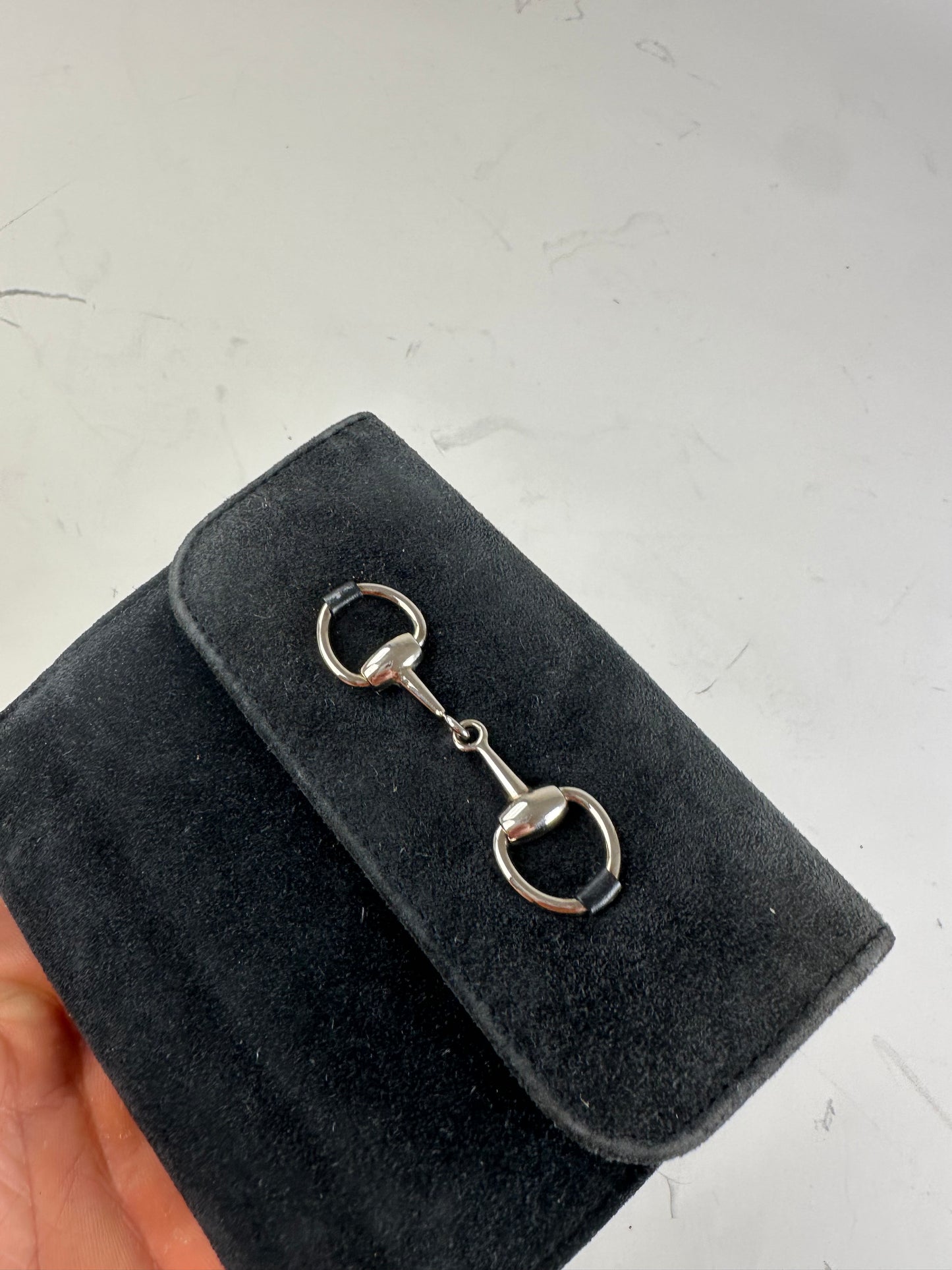 Vintage Gucci Suede Leather Trim Wallet Black Silver