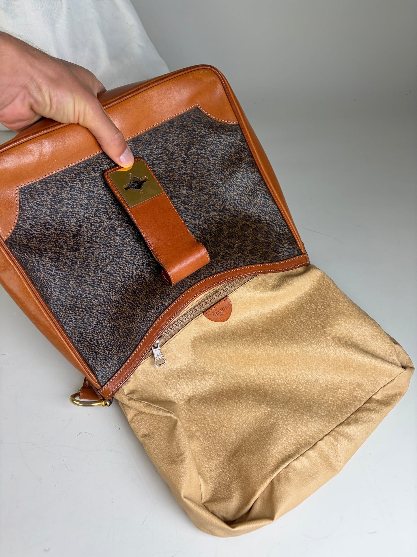 Vintage Celine Macadam Canvas Shoulder Bag Brown Orange