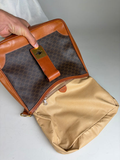 Vintage Celine Macadam Canvas Shoulder Bag Brown Orange