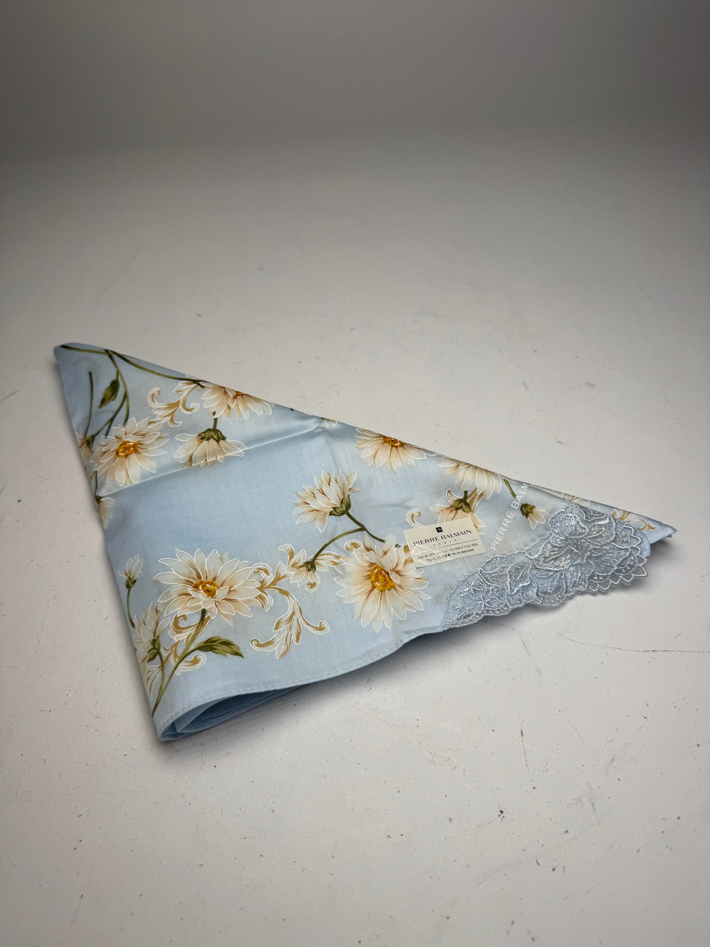 Vintage Balmain Floral Scarf Light-Blue Yellow white