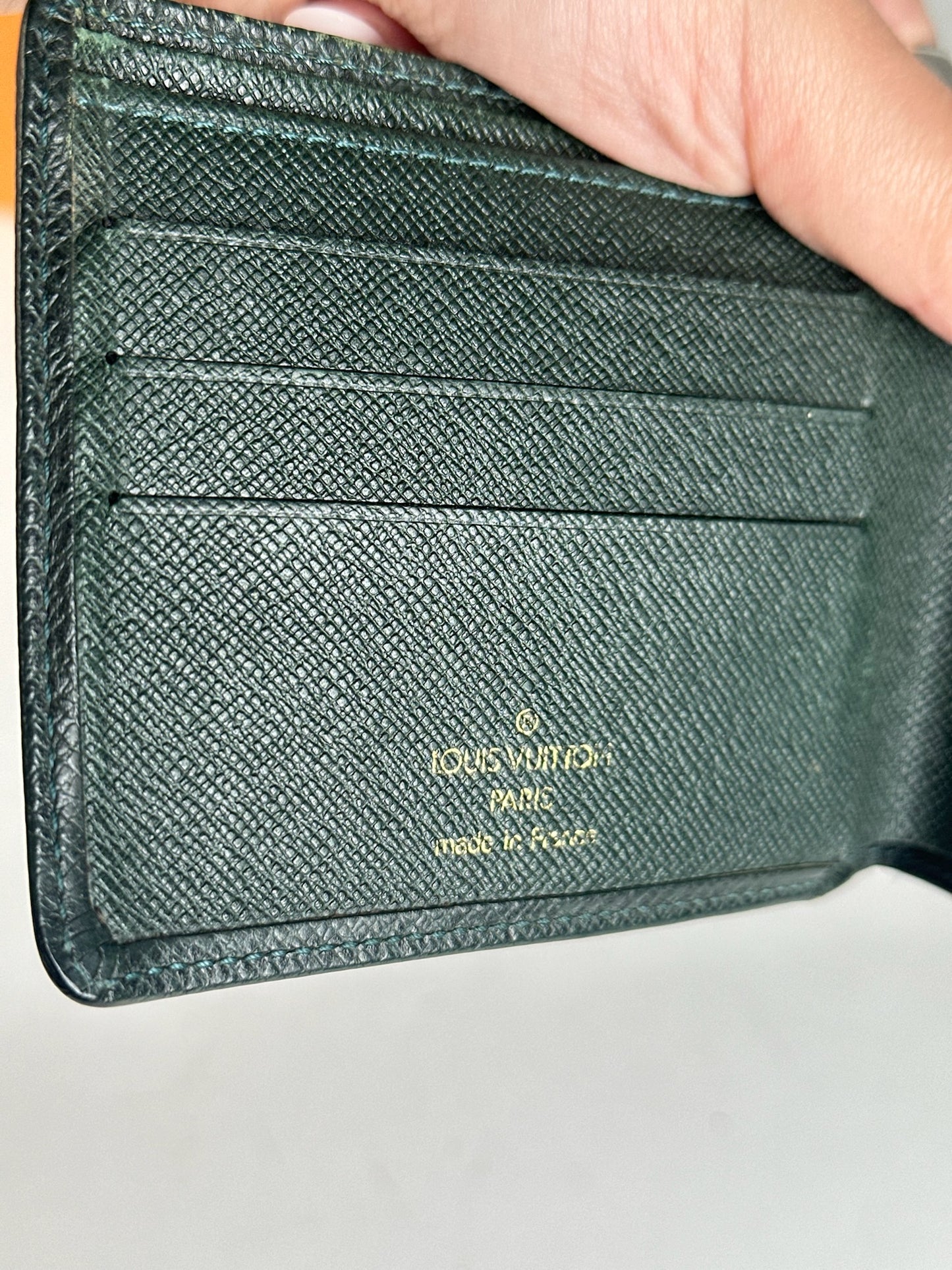 Vintage Louis Vuitton Taiga Leather Card holder green