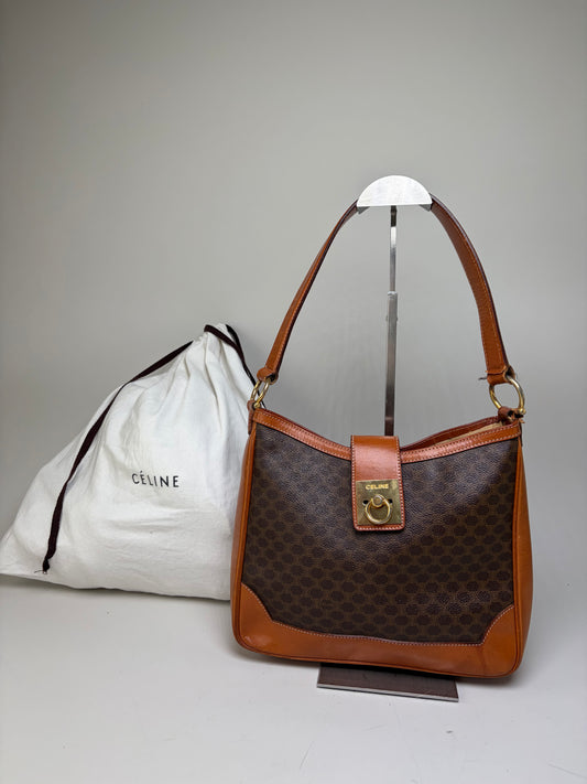 Vintage Celine Macadam Canvas Shoulder Bag Brown Orange