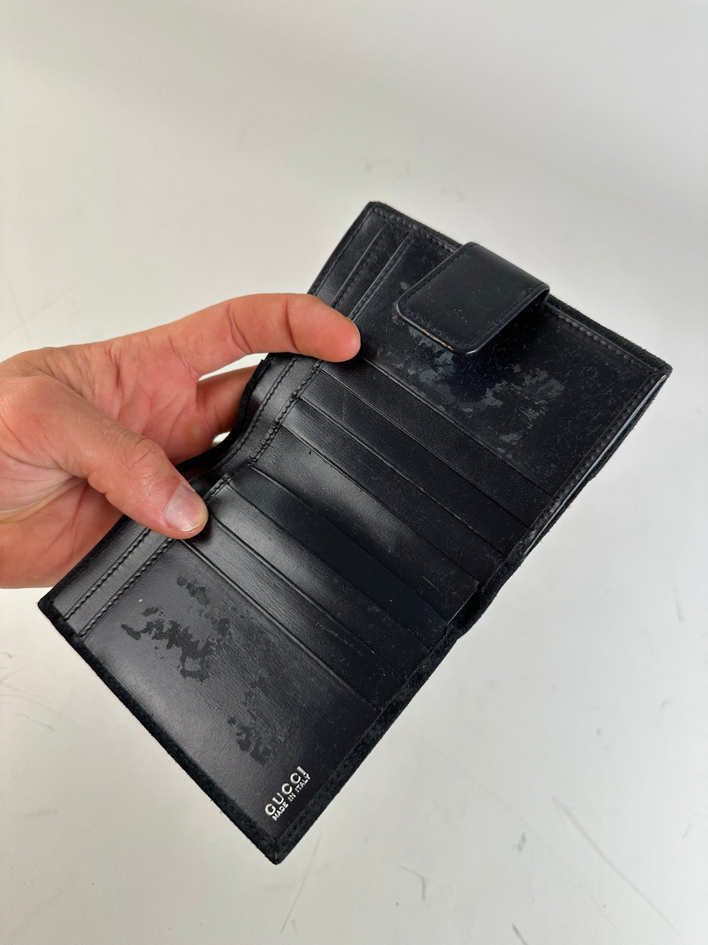 Vintage Gucci Suede Leather Trim Wallet Black Silver