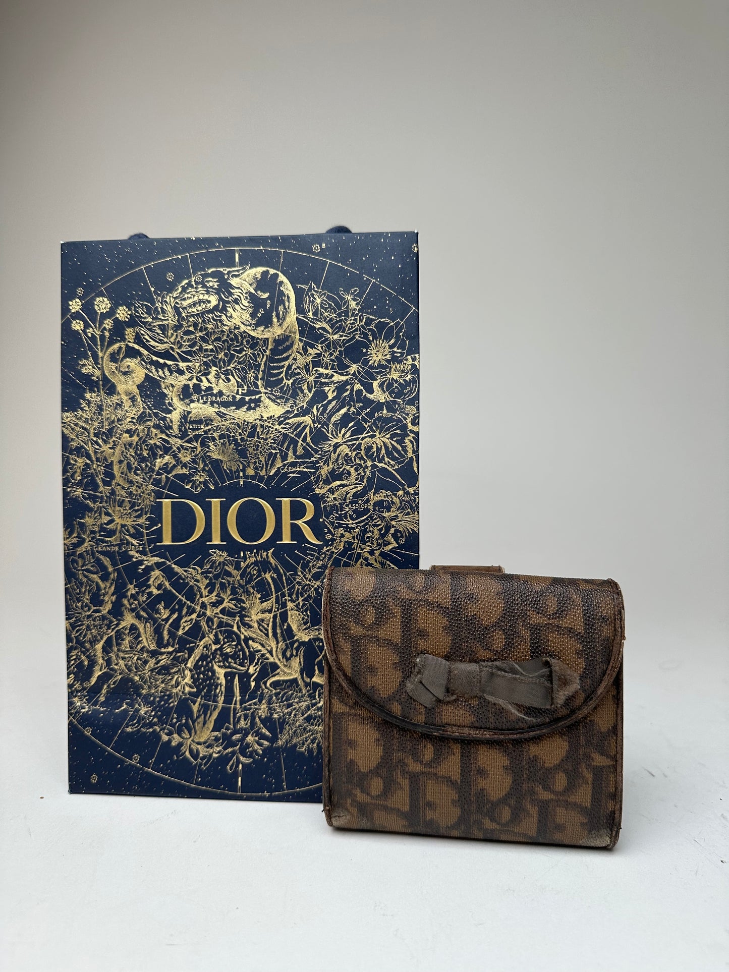 Vintage Dior Oblique Monogram Leather Wallet Brown