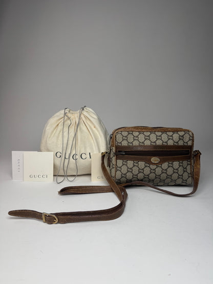 Vintage Gucci Plus Ophidia Monogram Shoulder / Crossbody Bag Brown Grey