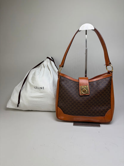 Vintage Celine Macadam Canvas Shoulder Bag Brown Orange