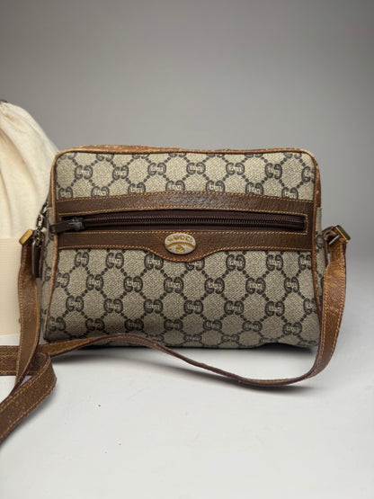 Vintage Gucci Plus Ophidia Monogram Shoulder / Crossbody Bag Brown Grey