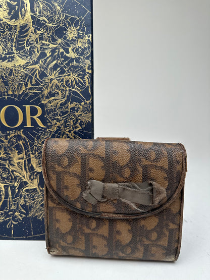 Vintage Dior Oblique Monogram Leather Wallet Brown