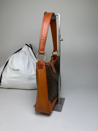 Vintage Celine Macadam Canvas Shoulder Bag Brown Orange