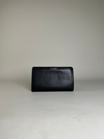 Vintage Chanel Grained Leather Wallet Black Gold Snap