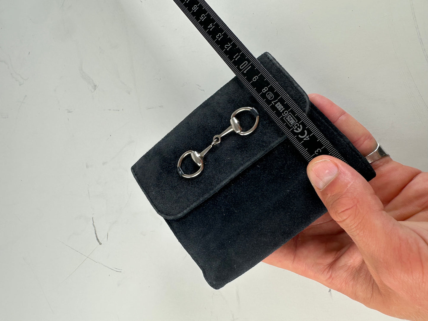 Vintage Gucci Suede Leather Trim Wallet Black Silver
