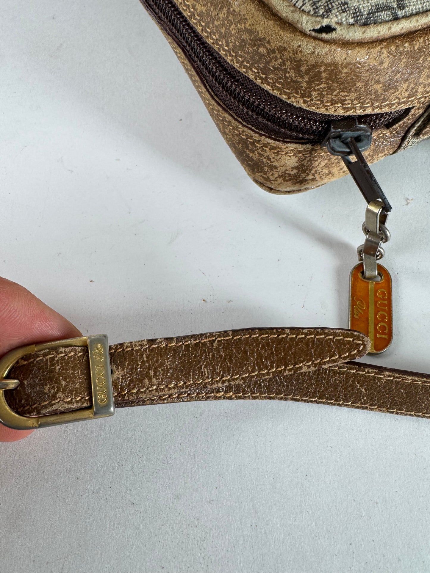 Vintage Gucci Plus Ophidia Monogram Shoulder / Crossbody Bag Brown Grey