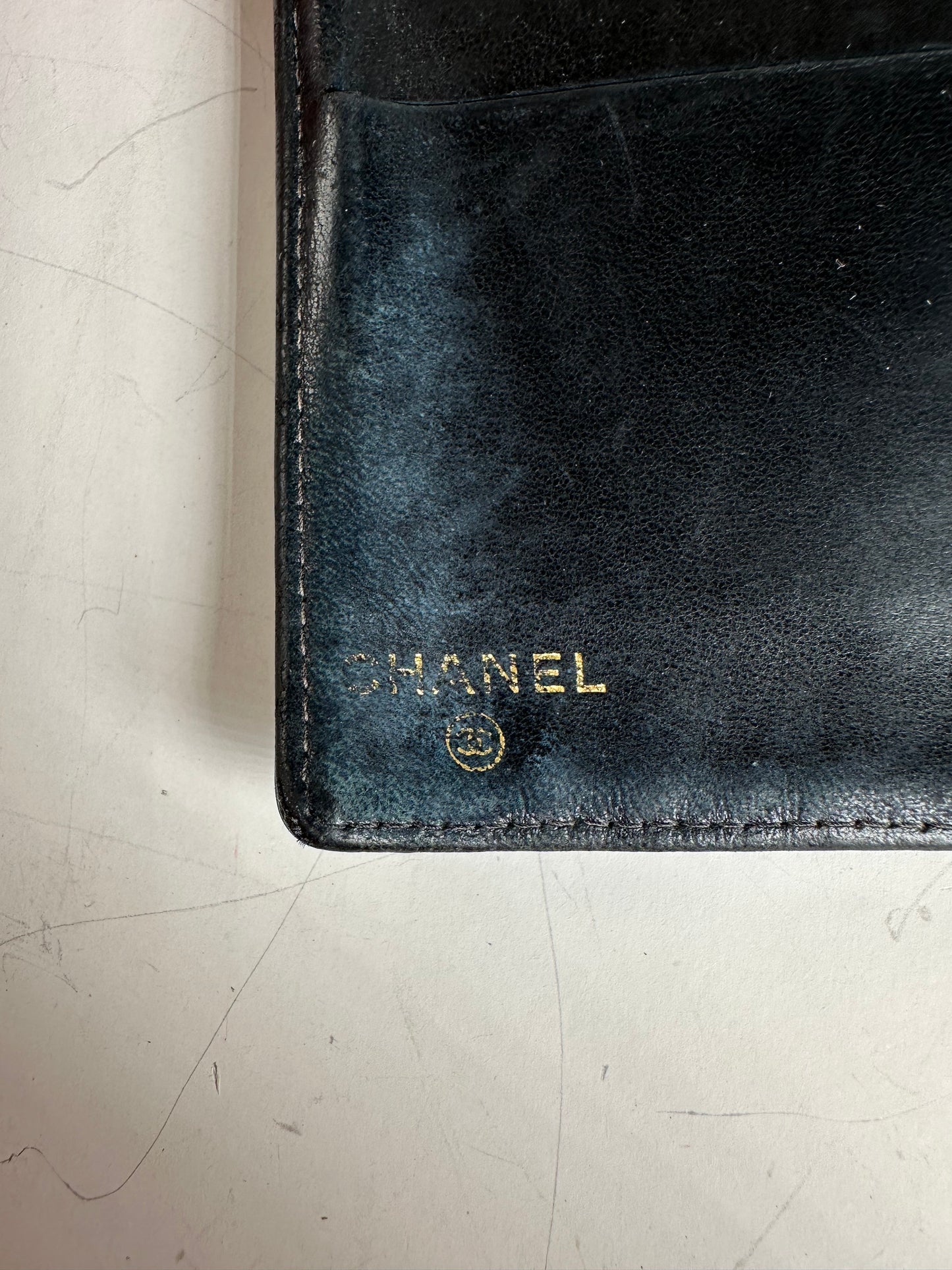 Vintage Chanel Grained Leather Wallet Black Gold Snap