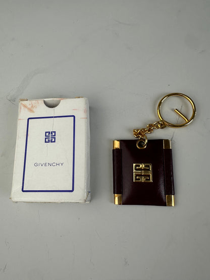 Vintage Givenchy Interlocking G Logo Leather Keychain Burgundy Gold