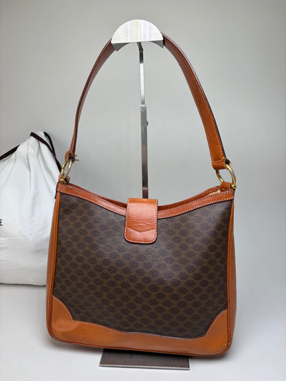 Vintage Celine Macadam Canvas Shoulder Bag Brown Orange