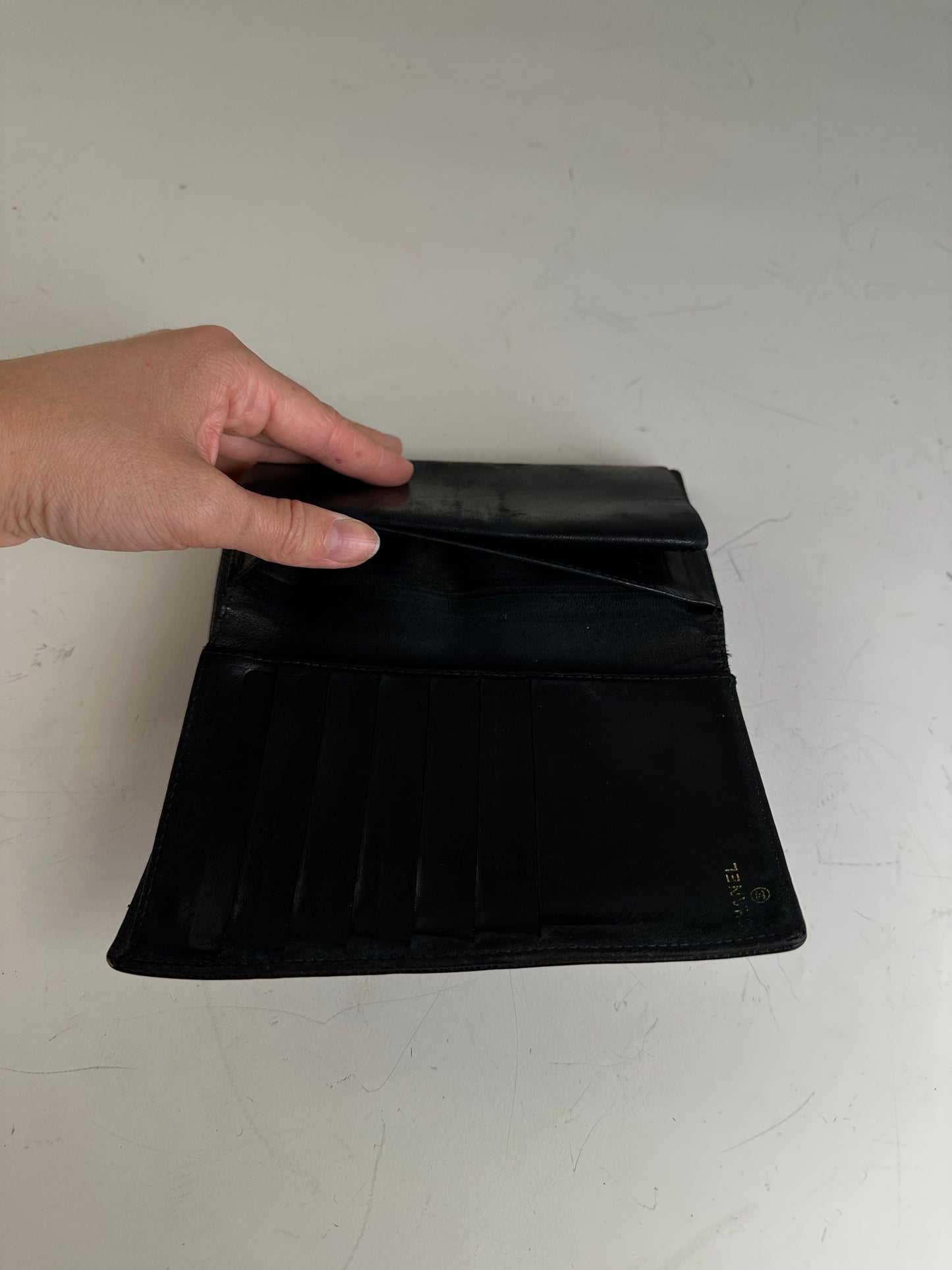 Vintage Chanel Grained Leather Wallet Black Gold Snap