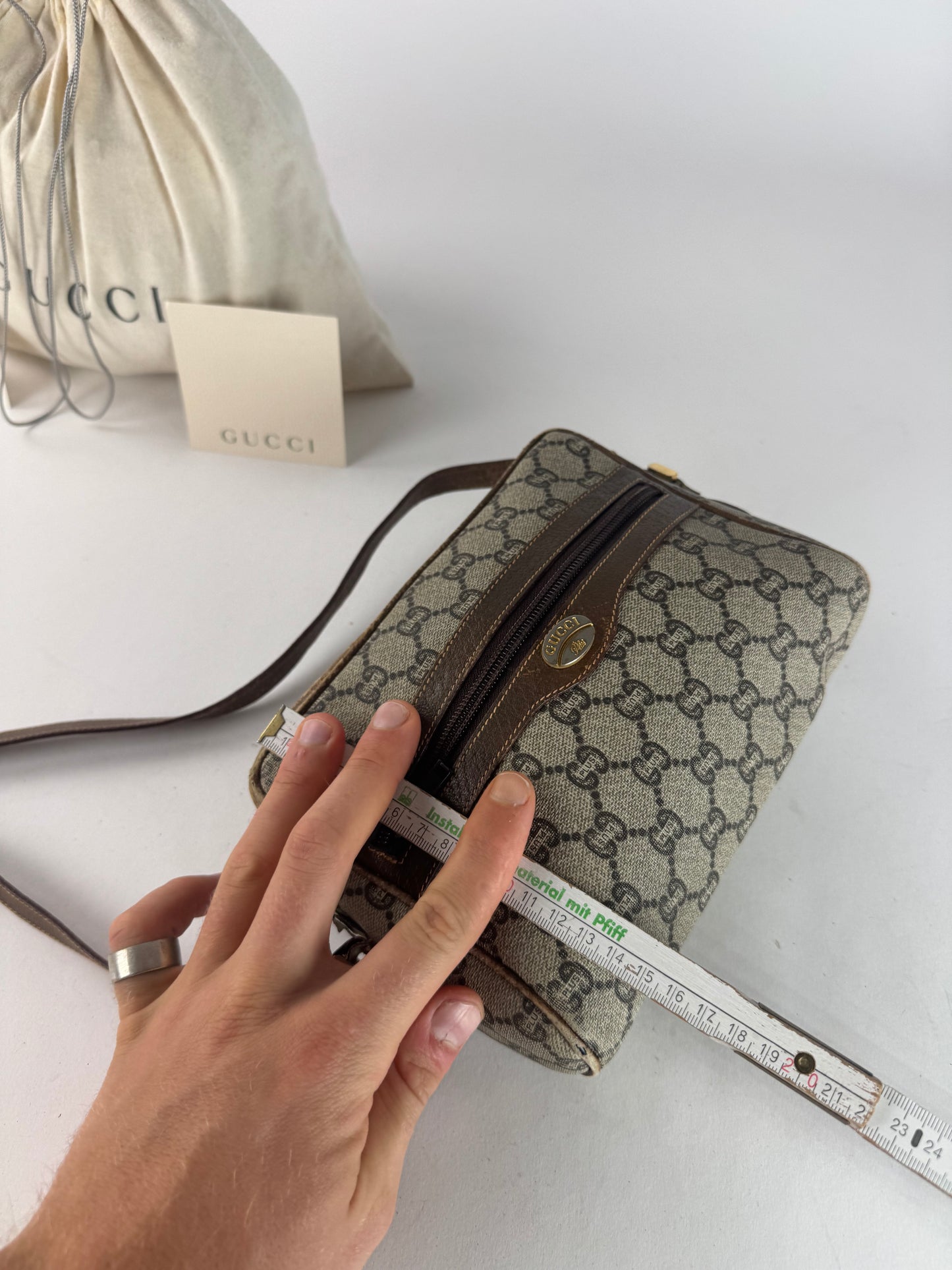 Vintage Gucci Plus Ophidia Monogram Shoulder / Crossbody Bag Brown Grey