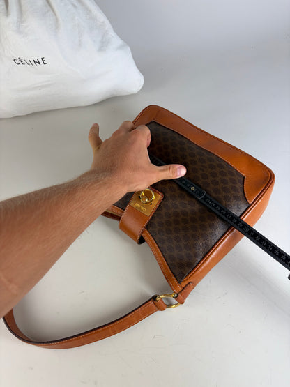Vintage Celine Macadam Canvas Shoulder Bag Brown Orange