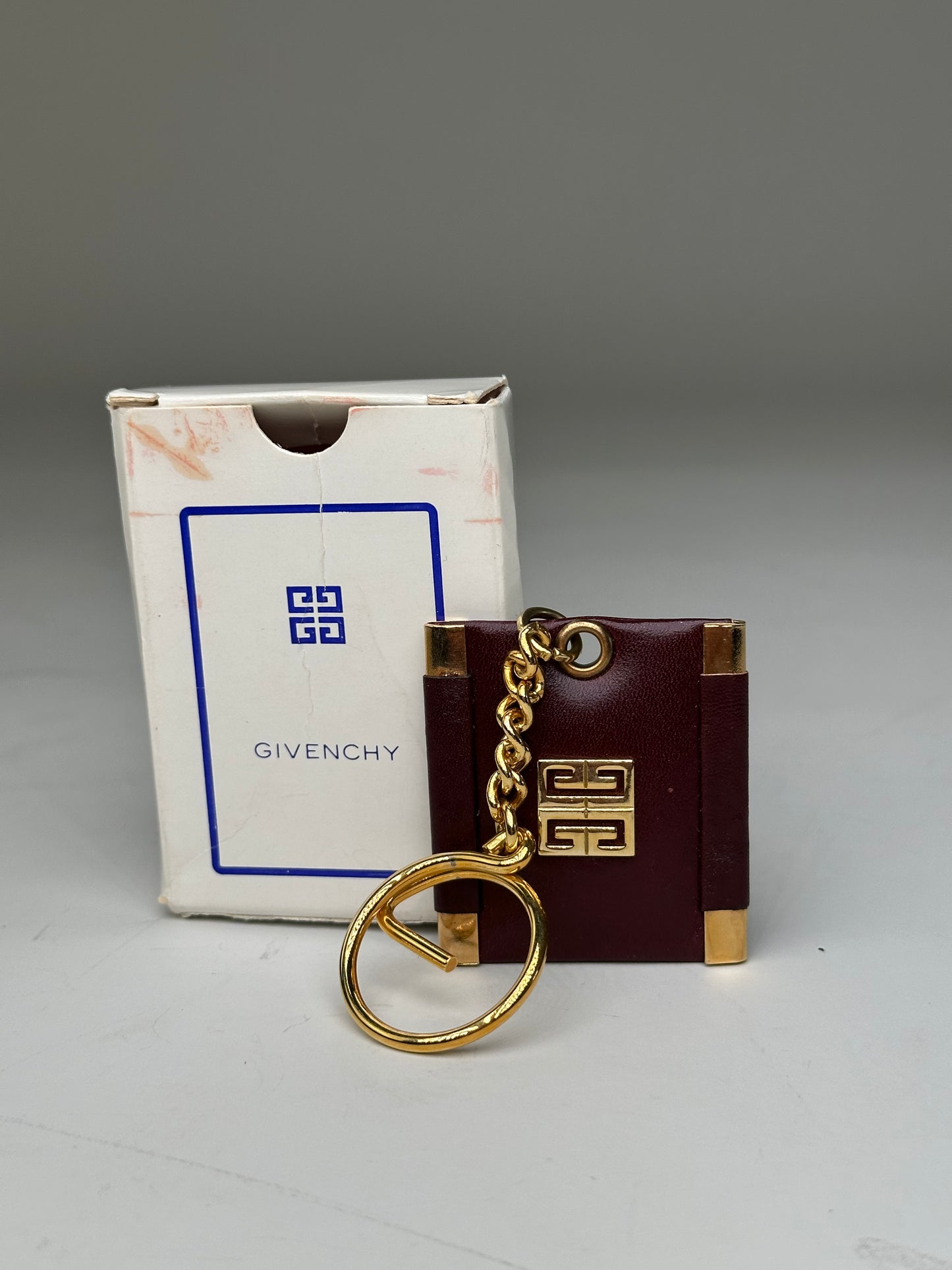 Vintage Givenchy Interlocking G Logo Leather Keychain Burgundy Gold