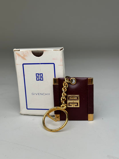 Vintage Givenchy Interlocking G Logo Leather Keychain Burgundy Gold