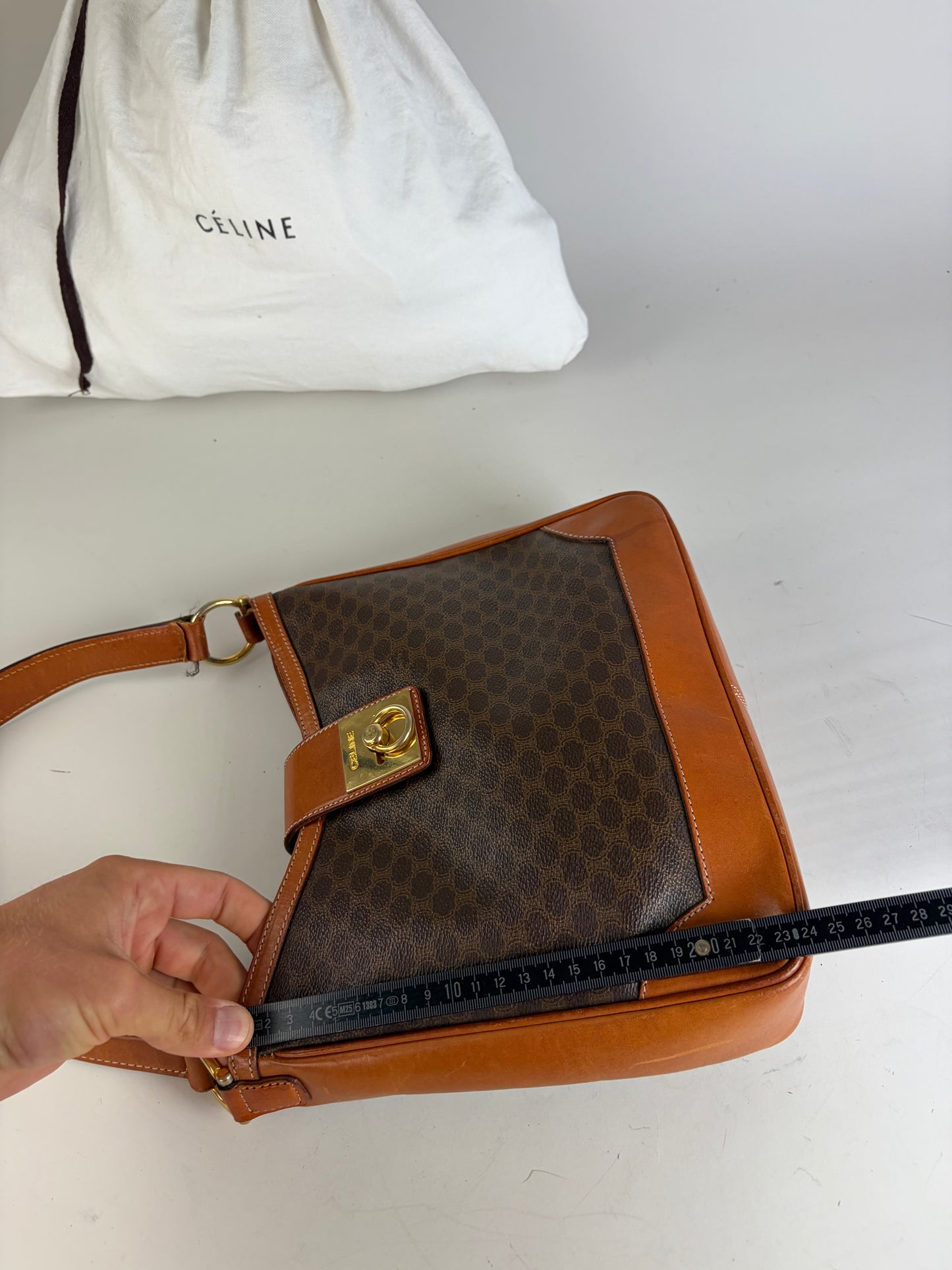 Vintage Celine Macadam Canvas Shoulder Bag Brown Orange