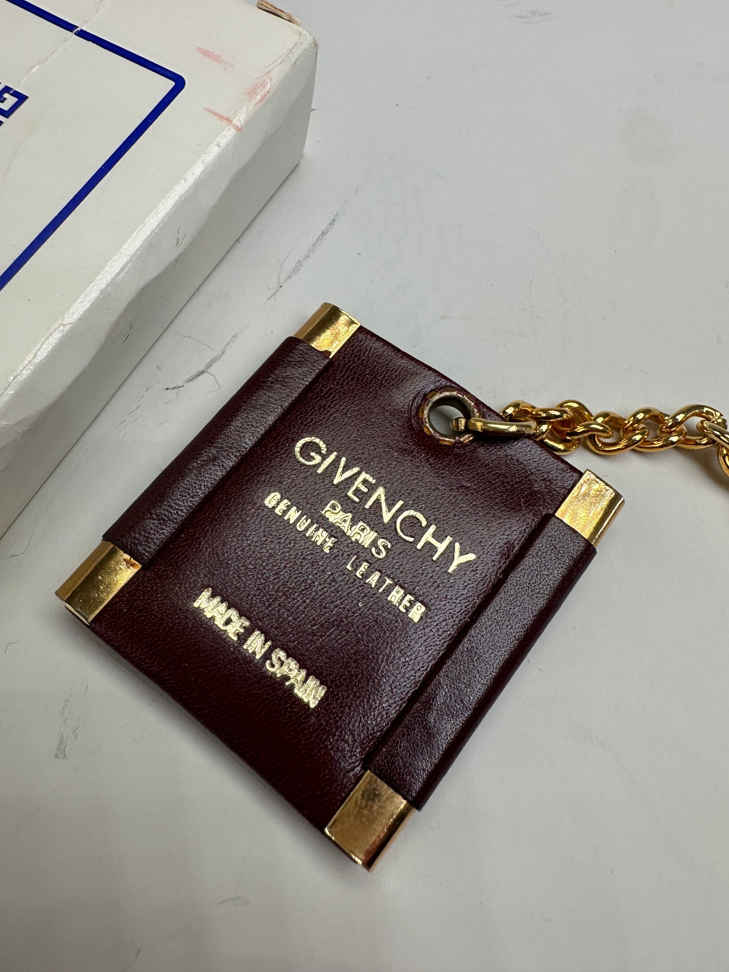 Vintage Givenchy Interlocking G Logo Leather Keychain Burgundy Gold