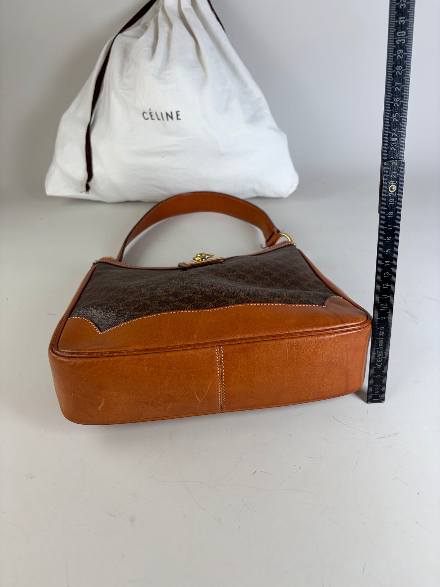 Vintage Celine Macadam Canvas Shoulder Bag Brown Orange