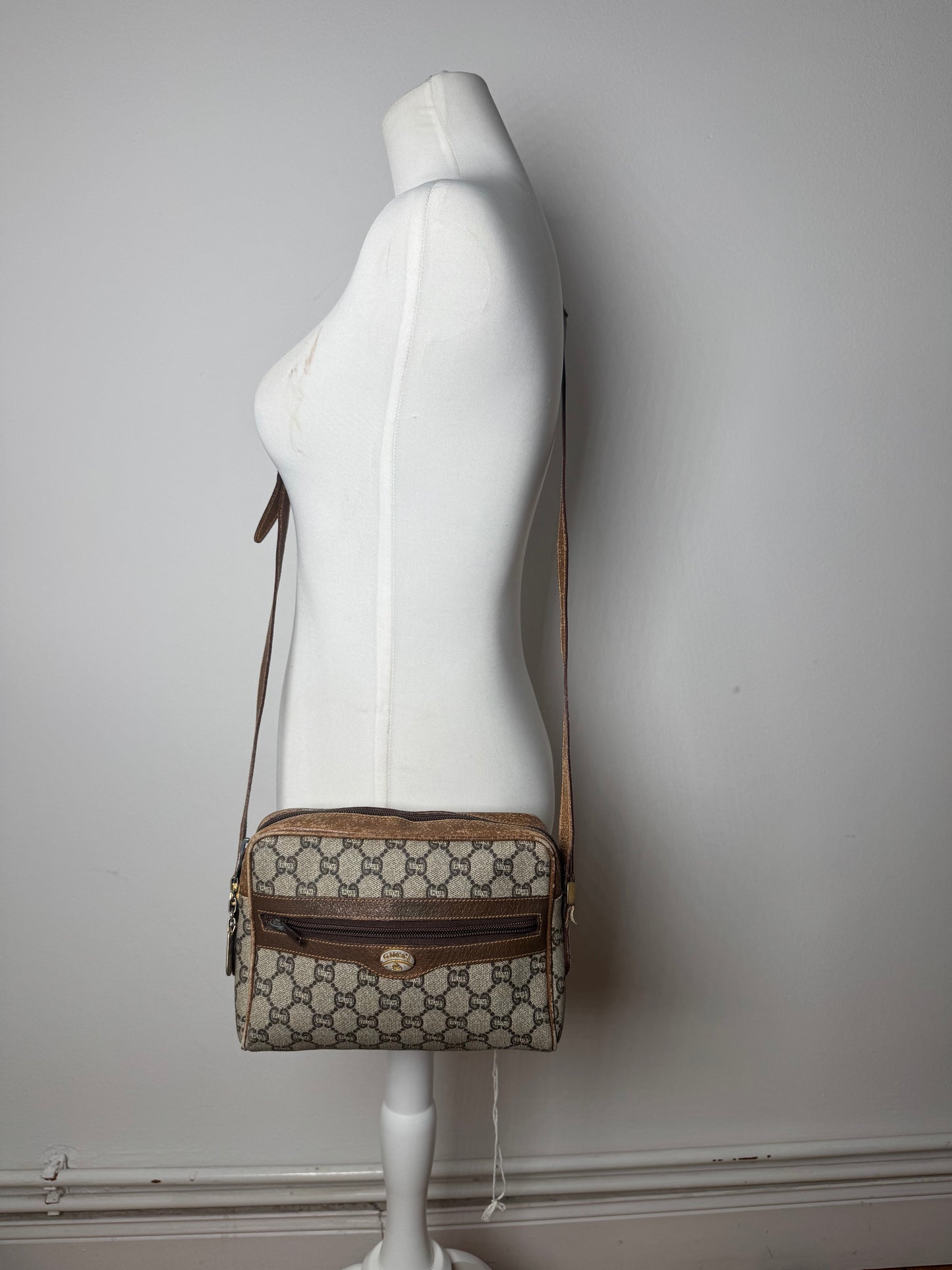 Vintage Gucci Plus Ophidia Monogram Shoulder / Crossbody Bag Brown Grey