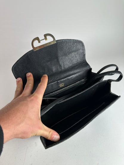 Vintage Gucci GG Logo Ostrich Leather Shoulder Bag Black
