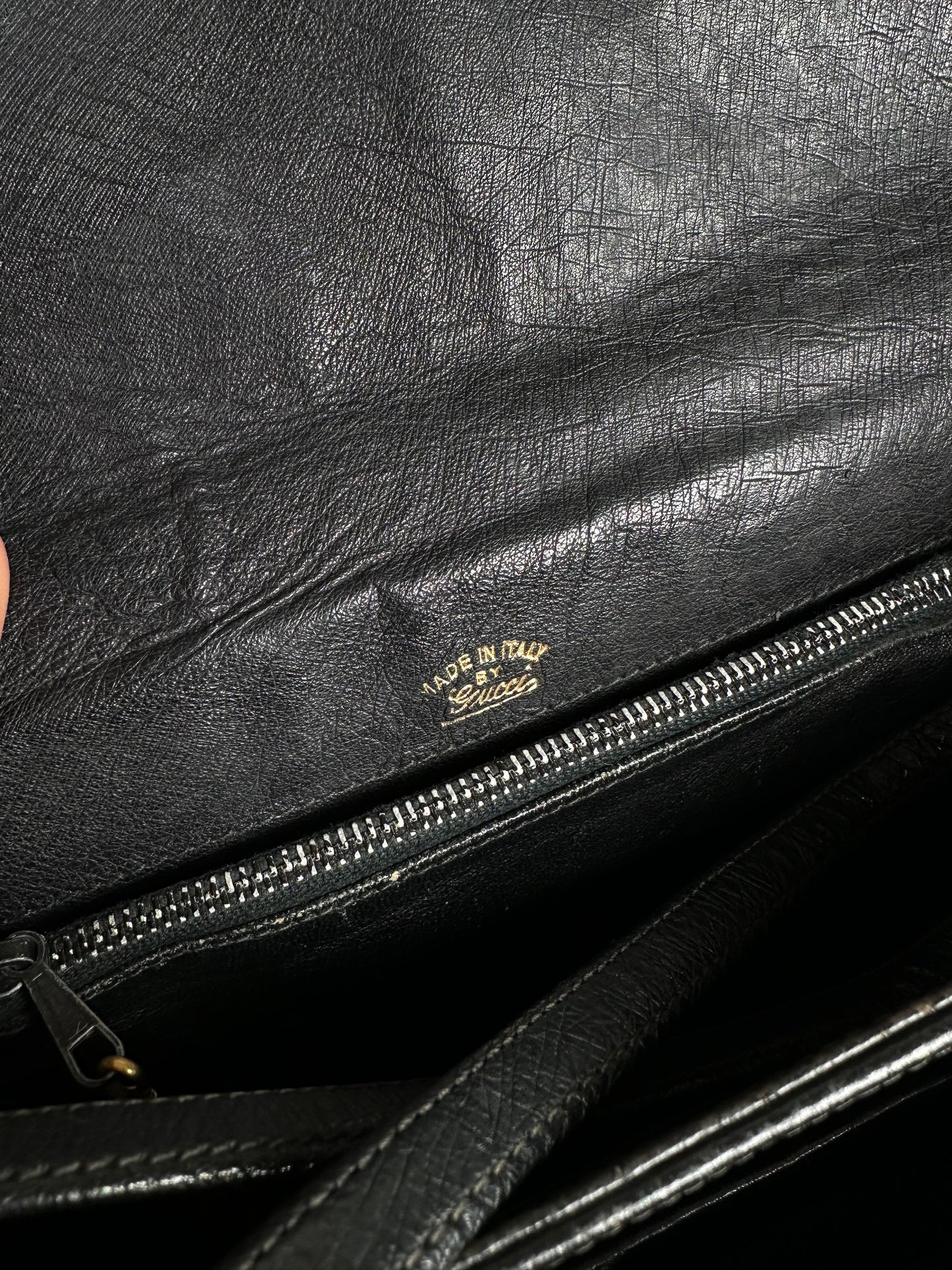 Vintage Gucci GG Logo Ostrich Leather Shoulder Bag Black