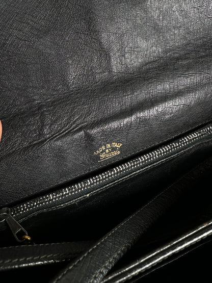 Vintage Gucci GG Logo Ostrich Leather Shoulder Bag Black