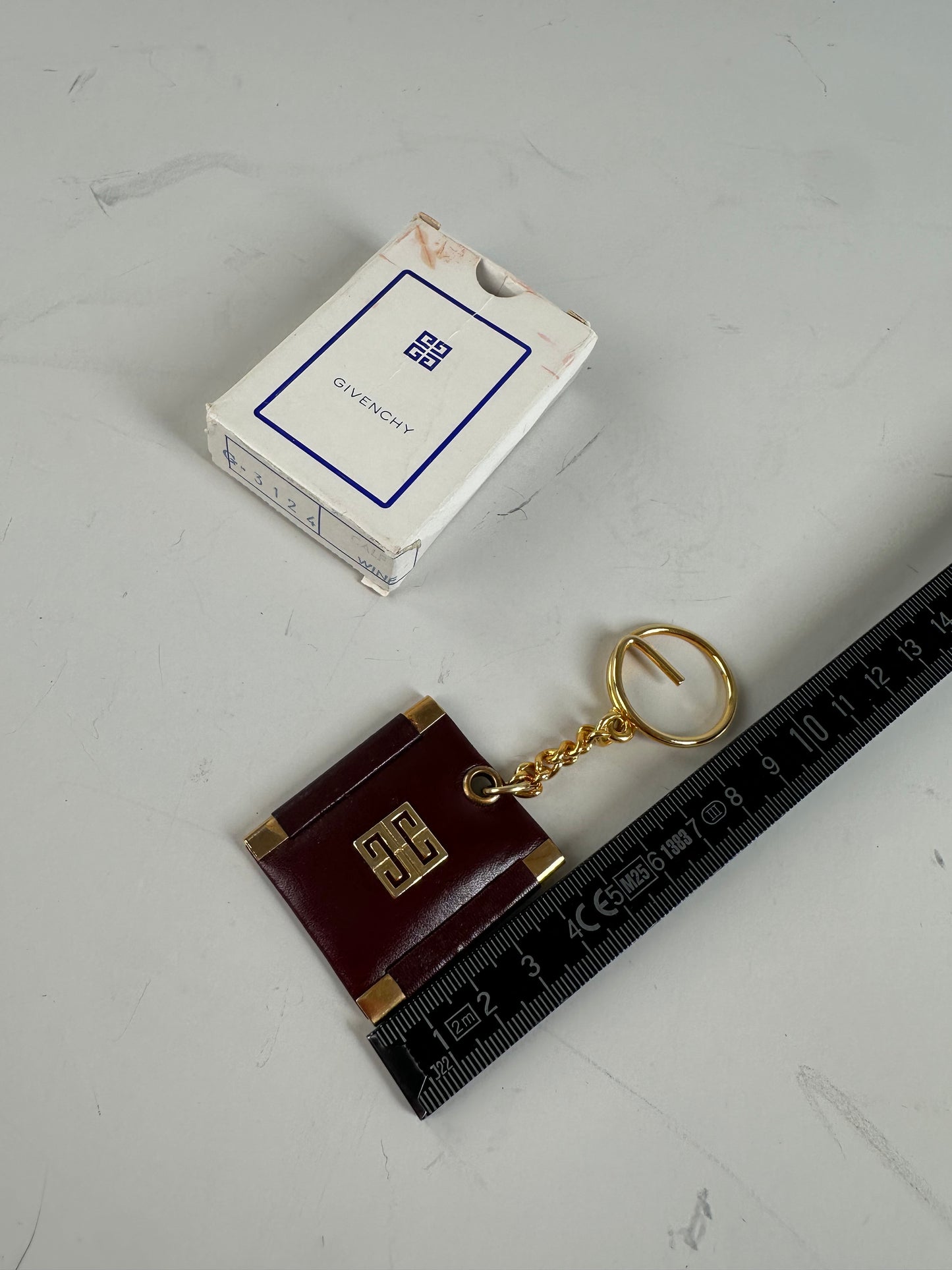 Vintage Givenchy Interlocking G Logo Leather Keychain Burgundy Gold
