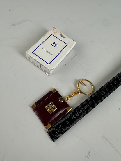Vintage Givenchy Interlocking G Logo Leather Keychain Burgundy Gold