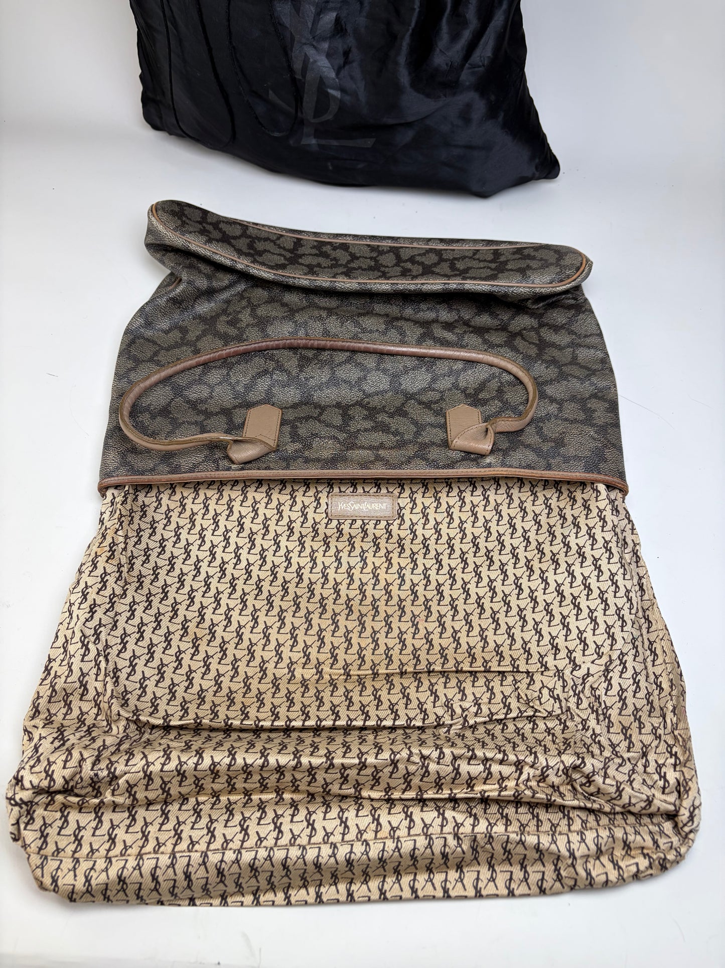 Vintage Yves Saint Laurent Monogram Canvas Tote Gray Beige