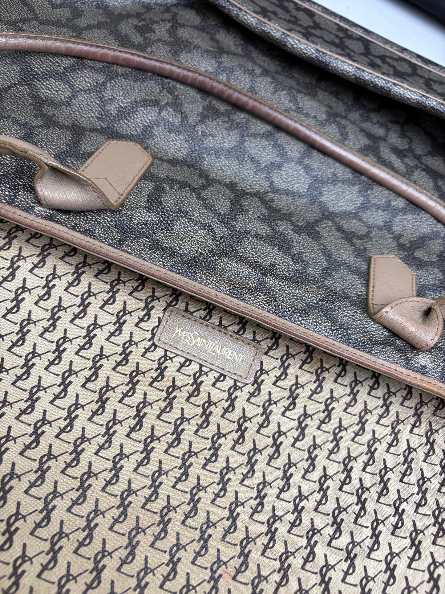 Vintage Yves Saint Laurent Monogram Canvas Tote Gray Beige