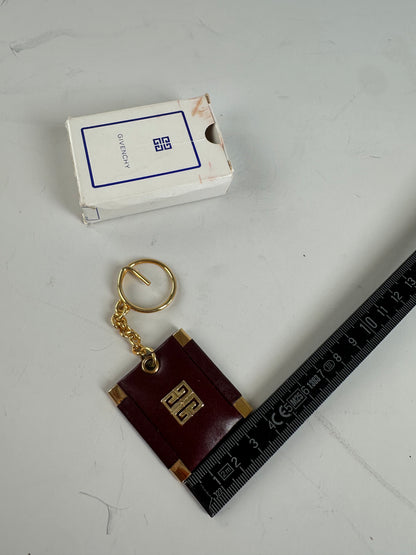 Vintage Givenchy Interlocking G Logo Leather Keychain Burgundy Gold