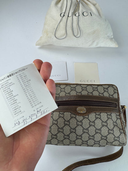 Vintage Gucci Plus Ophidia Monogram Shoulder / Crossbody Bag Brown Grey