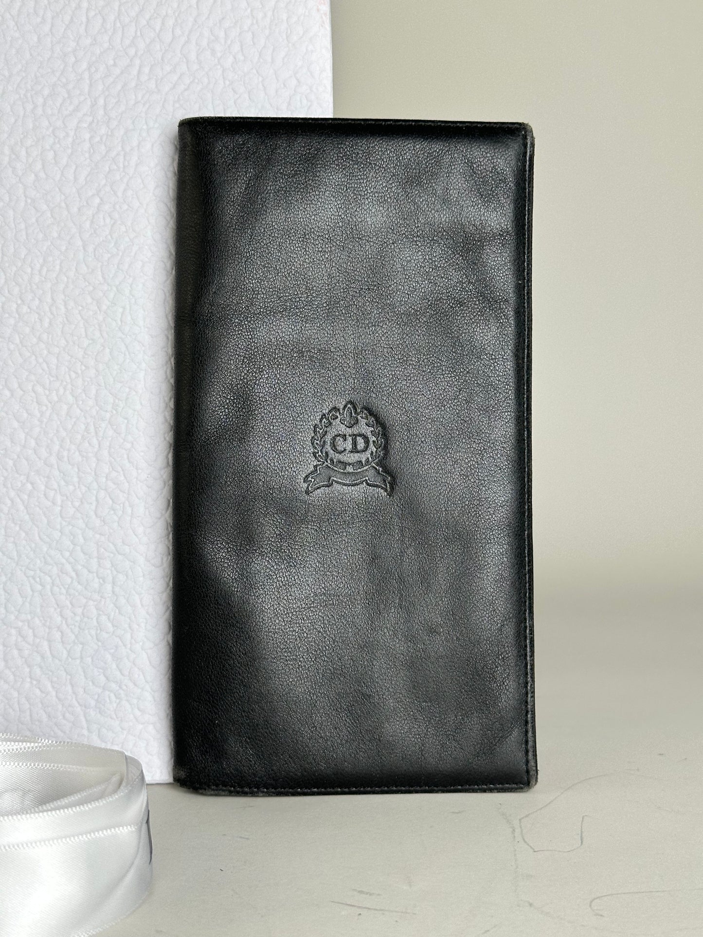 Vintage Dior Leather Long Wallet Black Gold