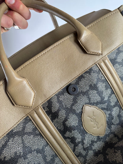 Vintage Yves Saint Laurent Stone Monogram Leather Handbag Black Grey Brown