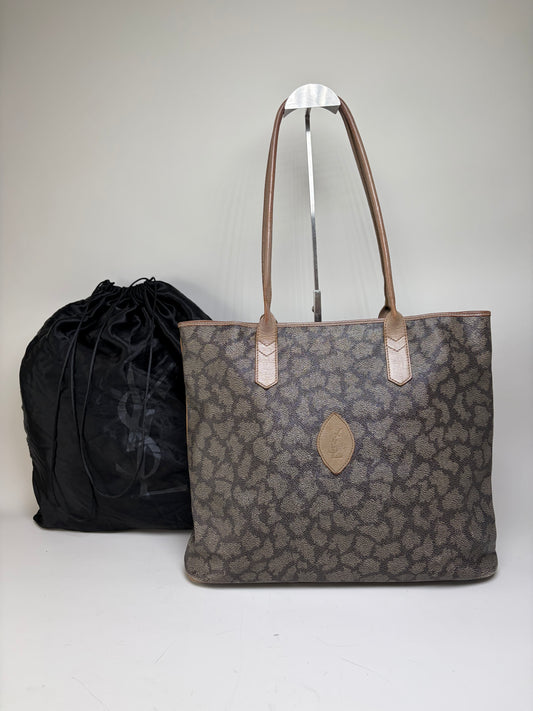 Vintage Yves Saint Laurent Monogram Canvas Tote Gray Beige