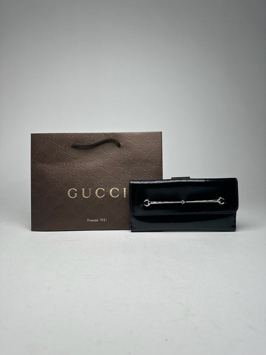 Portefeuille vintage en cuir verni Gucci noir