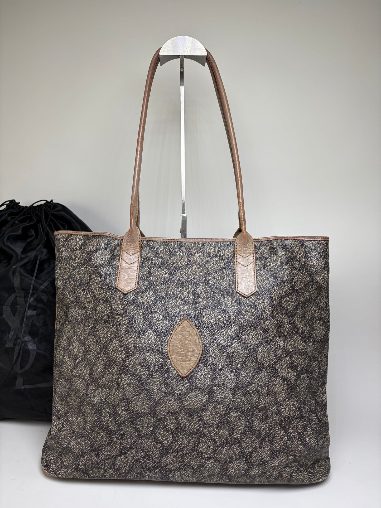 Vintage Yves Saint Laurent Monogram Canvas Tote Gray Beige