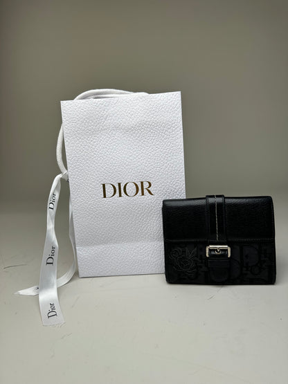 Vintage Dior Leather Canvas Wallet Black Silver
