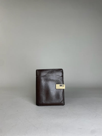 Vintage Gucci Leather Wallet Dark Brown Gold Clasp