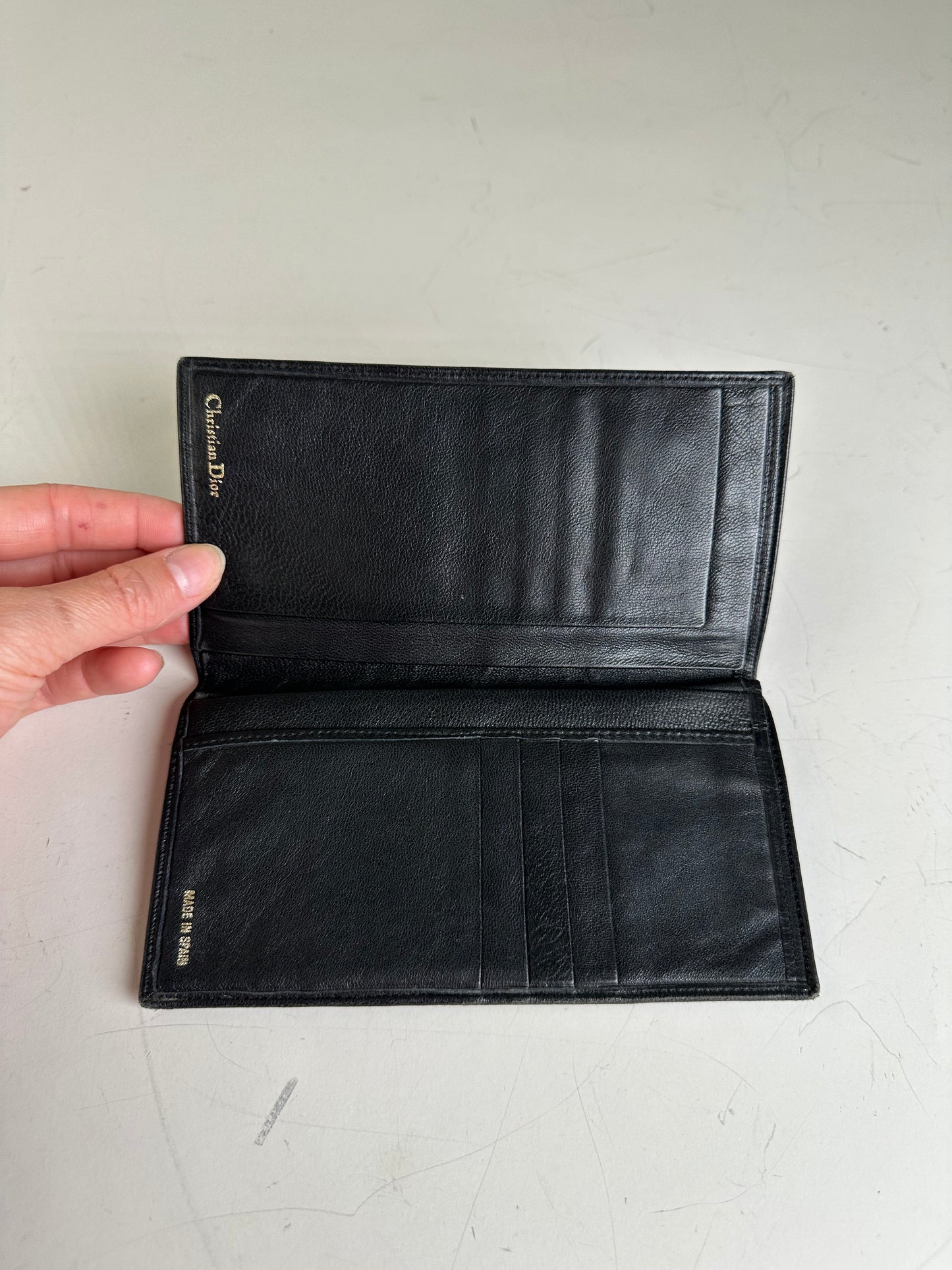 Vintage Dior Leather Long Wallet Black Gold